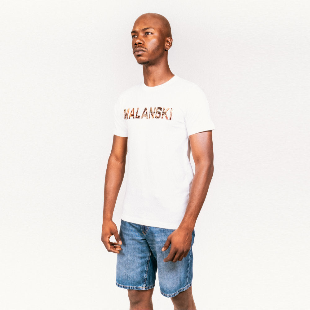 Malanski Foil Snake Skin Print White T-Shirt