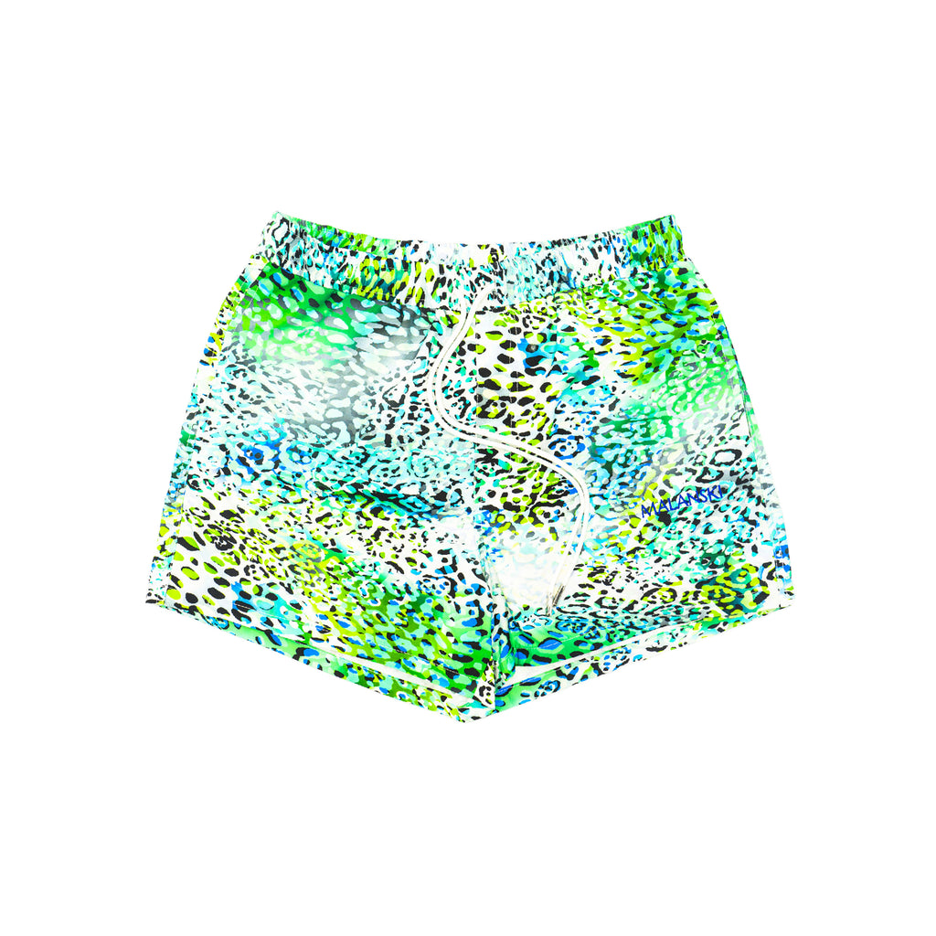 Primz Draw Cord Lime Green Printed Swim Shorts by Malanski