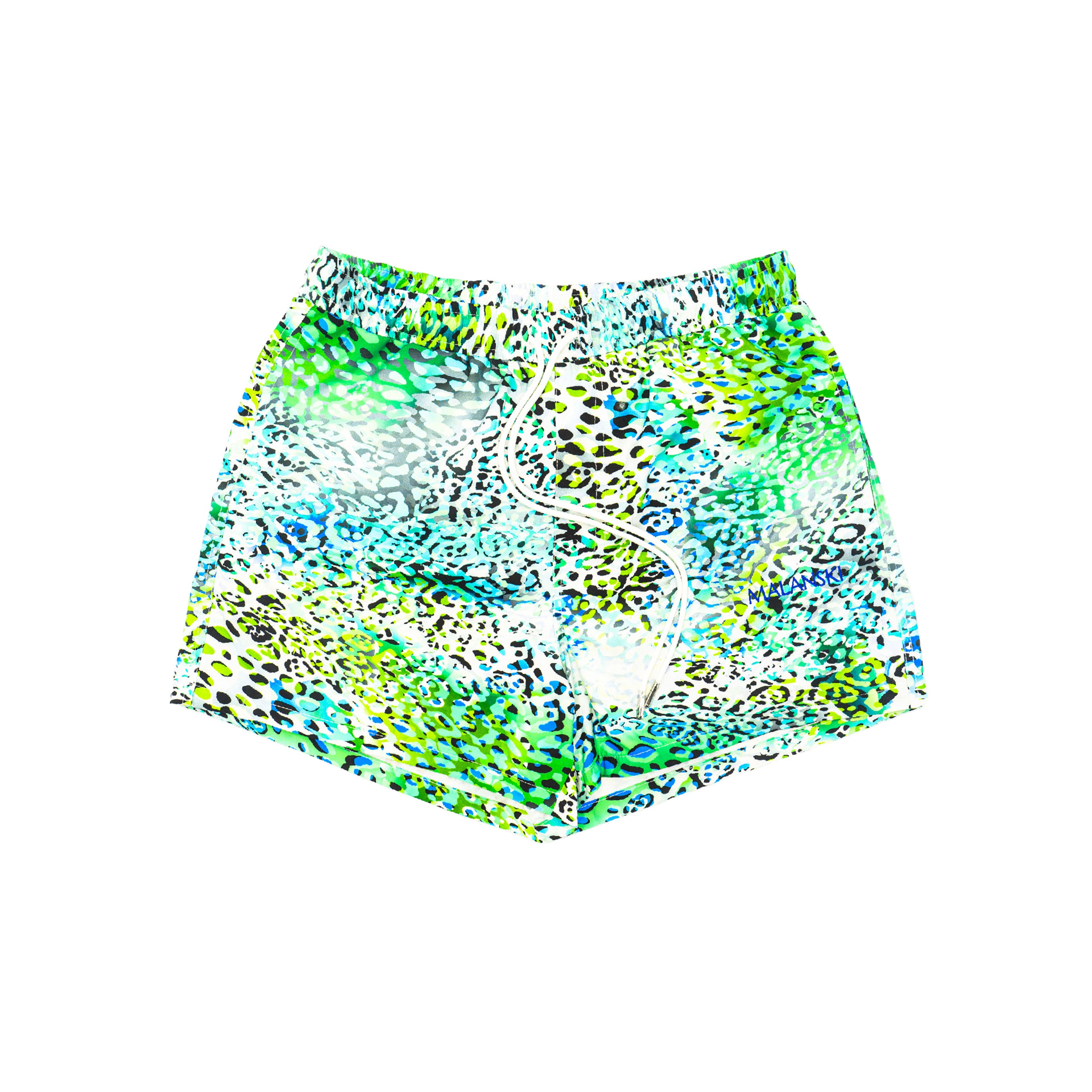 Primz Draw Cord Lime Green Printed Swim Shorts by Malanski | Malanski