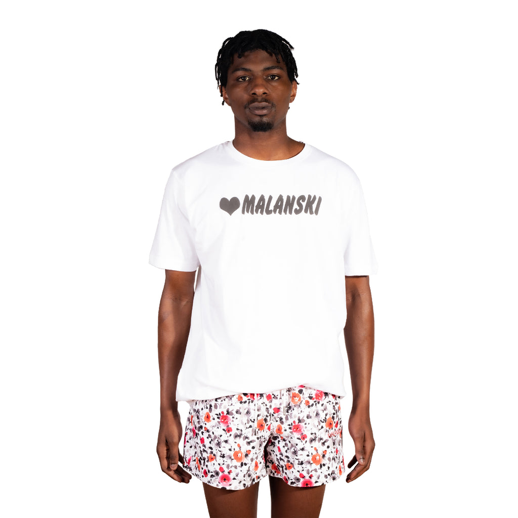 Kitty Multicolored Flower Printed White Swim Shorts by Malanski