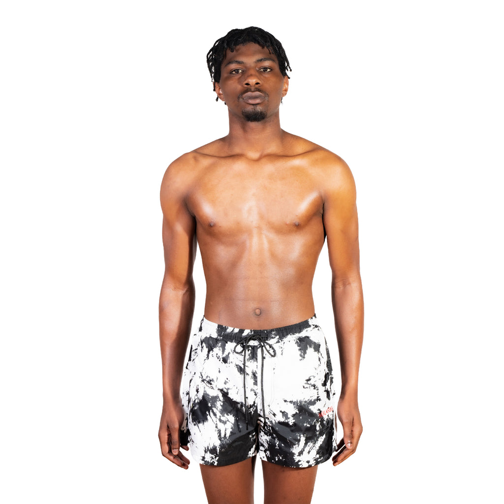 Micheal Draw Cord Black Printed Swim Shorts by Malanski