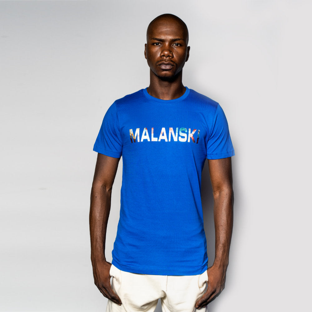 Malanski Foil Rose Print Blue T-Shirt